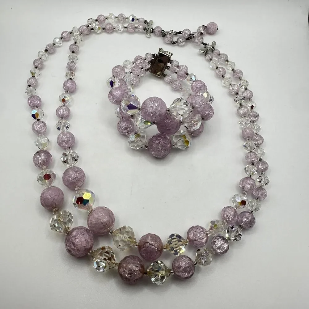 Vintage LAGUNA graduated acrylic and crystal beaded necklace and bracelet‎ set!